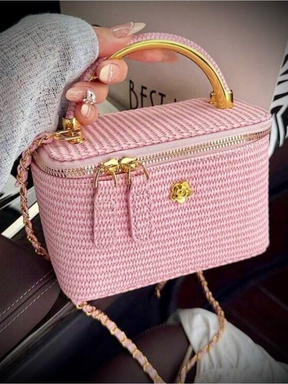 NWT Pink Woven Top-Handle Crossbody Bag